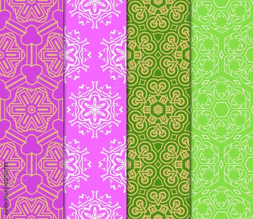 Vector seamless patterns set in trendy mono line style. Geometric textures.