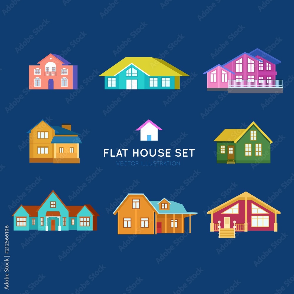 Set of vector cartoon houses - color building exteriors for infographics, web and print.