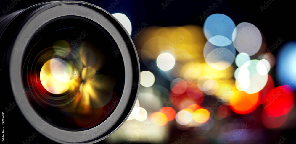 dslr camera lens with bokeh reflections. camera lens background Stock Photo  | Adobe Stock