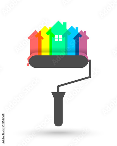 House painting concept with paint roller and color palette
