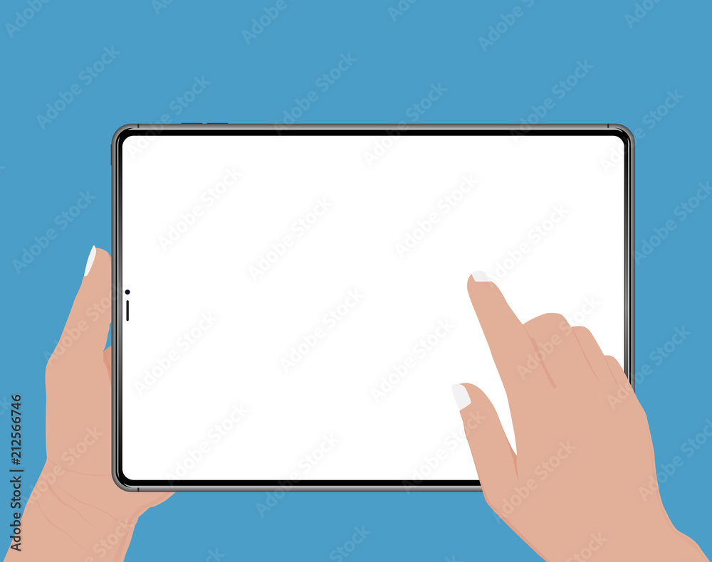 Hand holding. hand touching blank screen of tablet Isolated vector flat icon illustration. Hand holding. hand touching blank screen of tablet Isolated vector flat icon illustration.