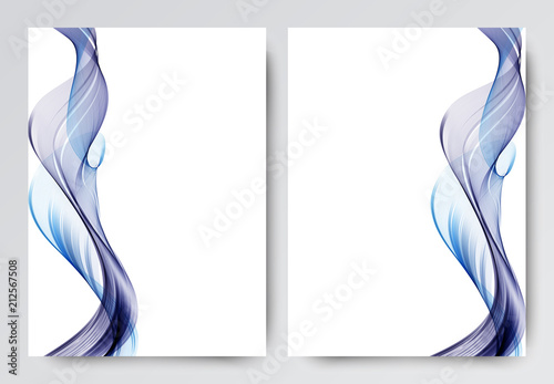 Front and back dynamic wavy flyer template design. Abstract template with blue lines in light style.