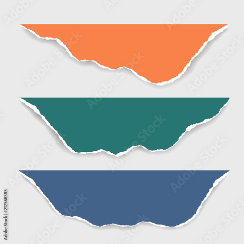 Free Download Three torn sheets of paper of different colors with shadow, isolated on a white background, suitable for infographics - GFXLoad