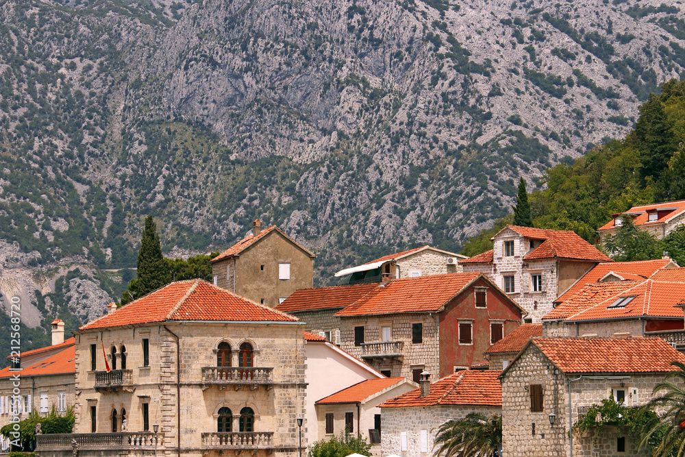 old stone houses famous tourist destination Perast Montenegro