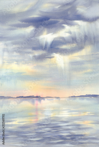 Morning sky reflections on water watercolor © Egle