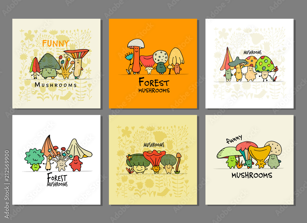 Naklejka premium Funny mushrooms, banner set for your design
