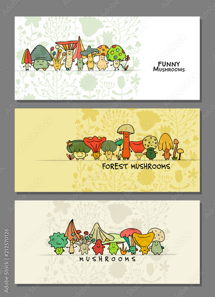 Funny mushrooms, banner set for your design