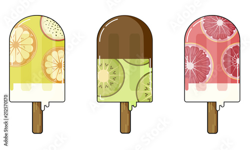 Three Fruity Popsicles - isolated vector illustration