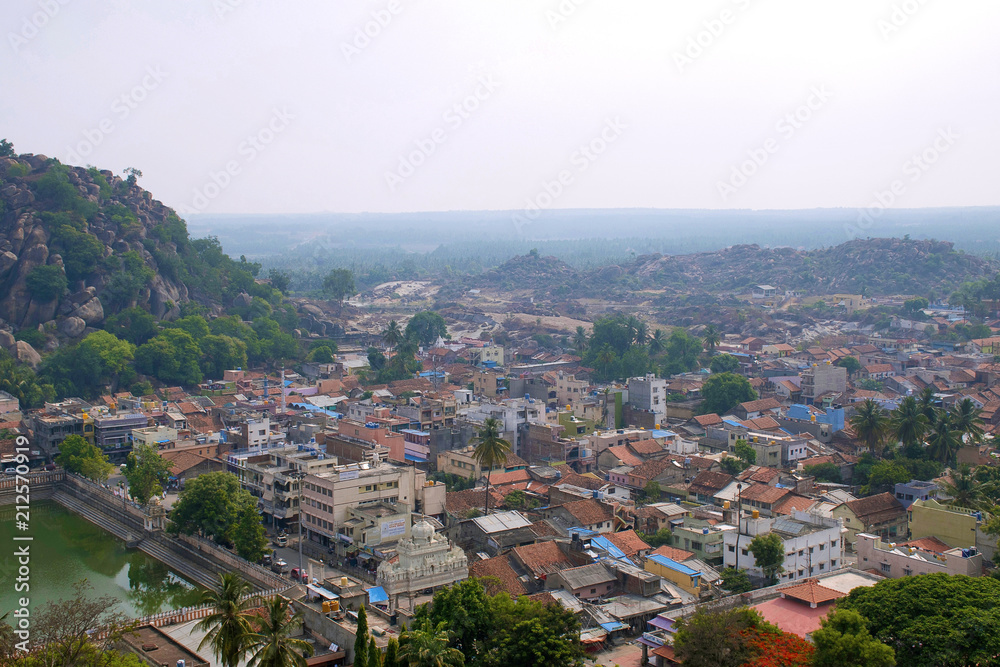 Bird's eye view of Sravanabelgola town from Vindhyagiri Hill, Shravanbelgola, Karnataka