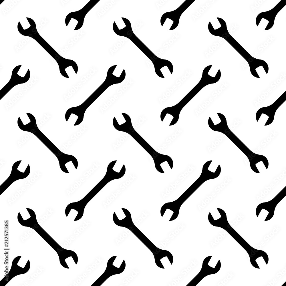 Open End Wrench Icon Seamless Pattern, Spanner Seamless Pattern