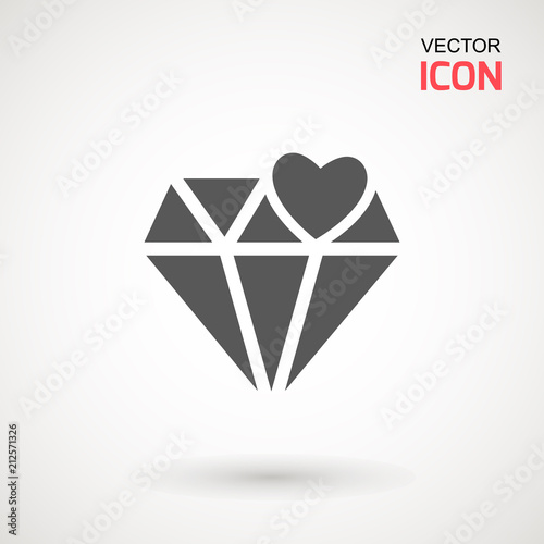 Diamond Icon Vector. Diamond and heart sign icon. Jewelry symbol. Gem stone. Graphic element. Silhouette simple. Logotype concept. Logo design template. Simple flat symbol