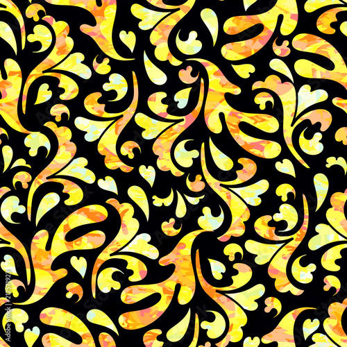 Seamless pattern of abstract floral ornament with curled leaves. Vector illustration for fabric, textile, clothes, wallpapers, wrapping.