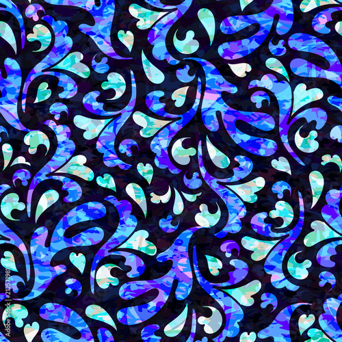 Seamless pattern of abstract floral ornament with curled leaves. Vector illustration for fabric, textile, clothes, wallpapers, wrapping.
