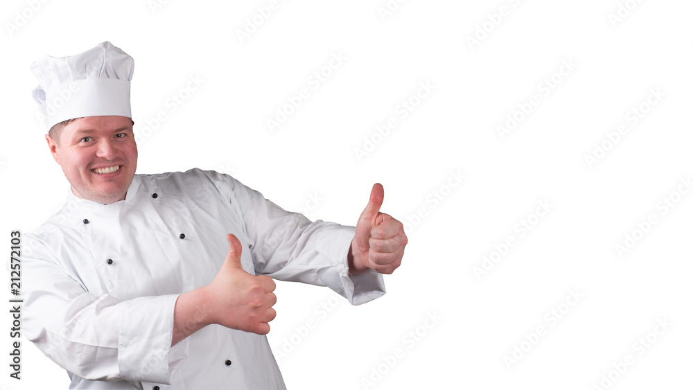 Chef holds his thumb up Chef holds his thumb up