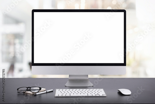 Computer Keyboard and mouse with notebooks, pens and glasses
