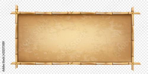 brown bamboo stems border with old papyrus background