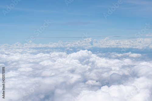 Natural background, cloudy sky, top view, airplane view.