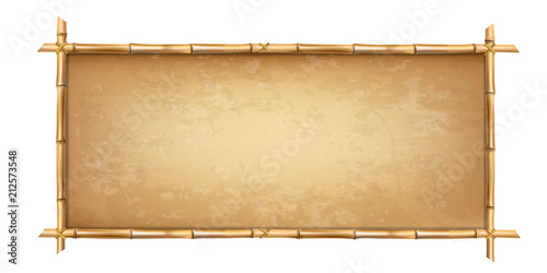brown bamboo sticks frame with old parchment background