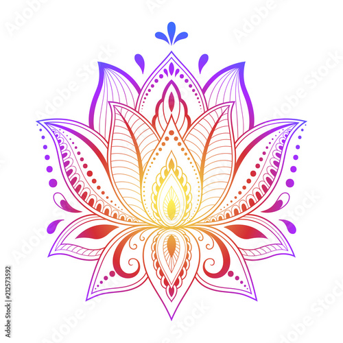 Colorful floral pattern for Mehndi and Henna drawing. Hand-draw lotus symbol. Decoration in ethnic oriental, Indian style.