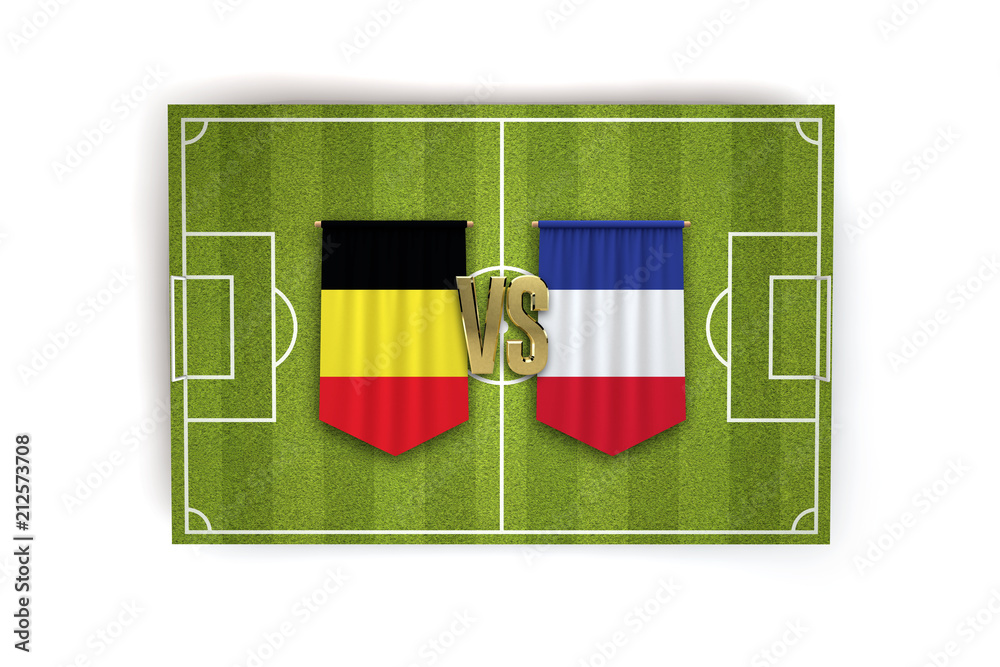 Fototapeta premium France versus Belgium soccer match. 3D Rendering