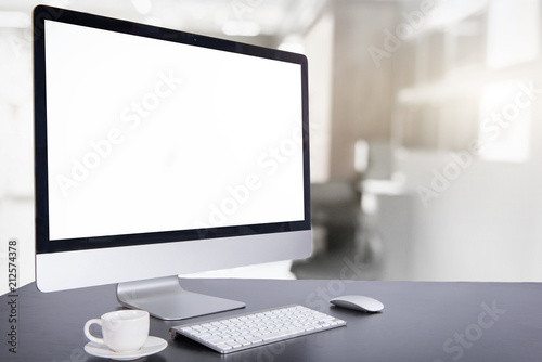 Computer Keyboard and mouse with desk hot coffee photo