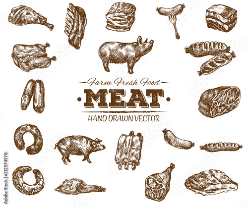 Collection of hand drawn meat sketch