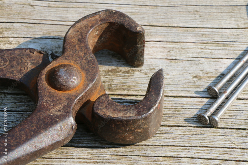 Do it yourself, Heimwerken, eine Zange mit Nägeln Do it yourself, Heimwerken, eine Zange mit Nägeln