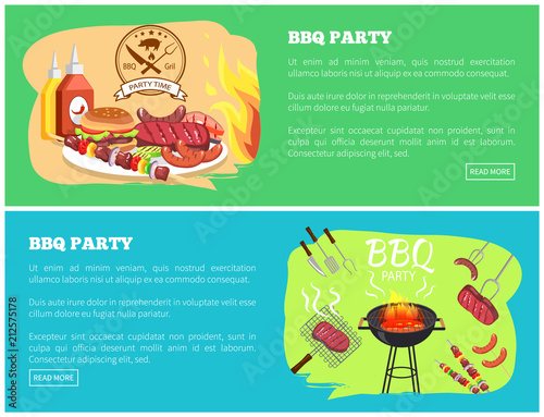BBQ Party Collection Websites Vector Illustration