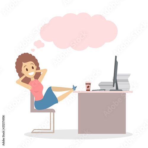 Female office worker dreaming about something