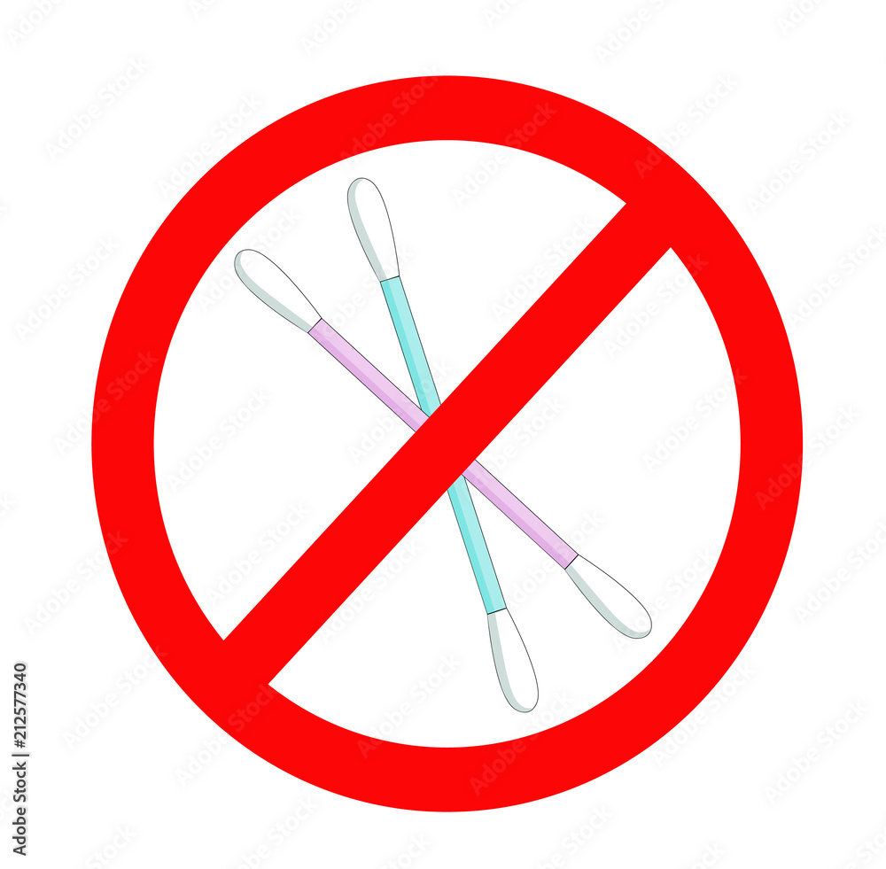 Set of cotton swabs with a forbidden sign. Prohibition concept