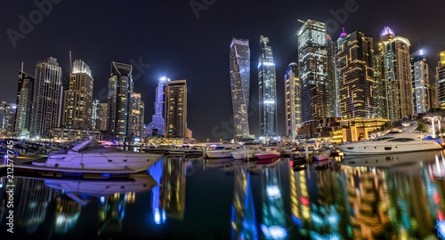 Dubai skyscrapers panorama during night hours