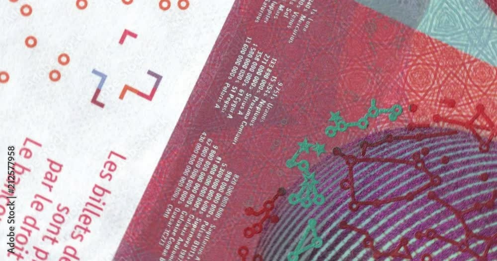 Loopable: Random panning on Swiss Franc bill. Loopable: Random panning on Swiss Franc bill.