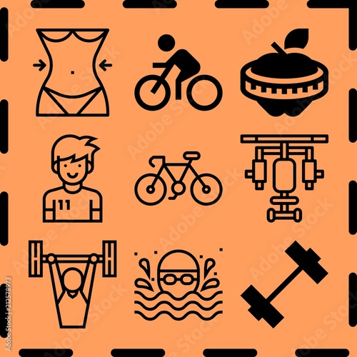 Simple 9 icon set of fitness related [iconsRandom:4] vector icons. Collection Illustration