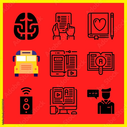 Simple 9 icon set of edication related learning, student, exam and ebook vector icons. Collection Illustration