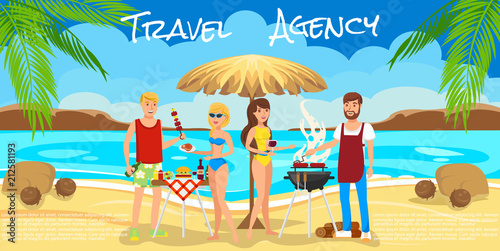 Meeting Friends on Beach. Barbecue on Beach.