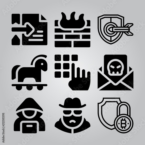 Simple 9 icon set of hacker related [iconsRandom:4] vector icons. Collection Illustration