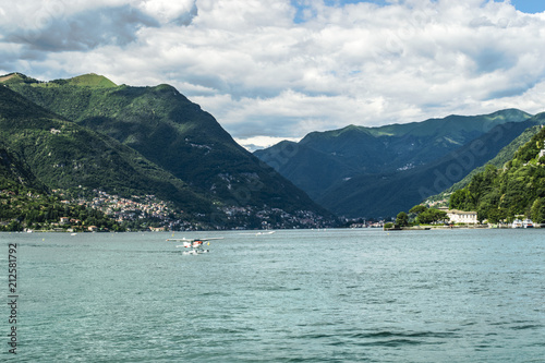 Scenic view of Lake Como and the foothills of the Alps