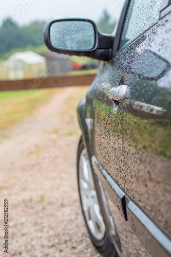 droplets of rain by car