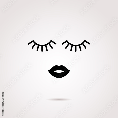 Face elements - lips and closed eyes. Vector art,