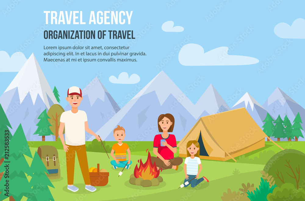 Fototapeta premium Family Camping Outdoors. Vector Illustration.