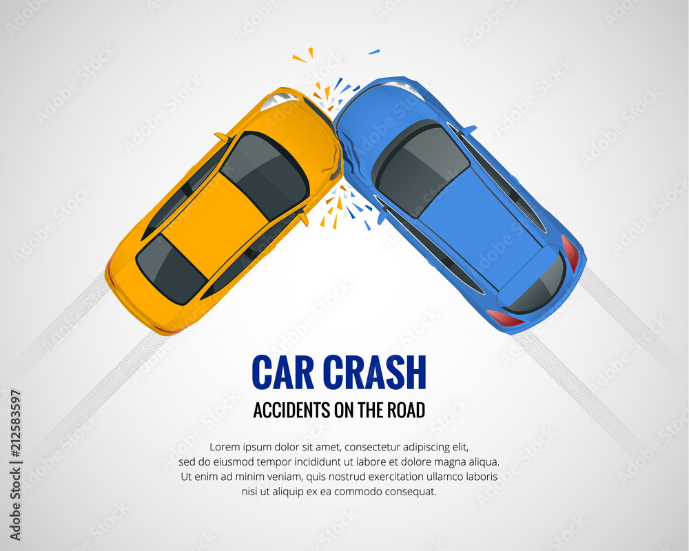 Car crash. Accident in the back of the cars Top view. Flat style Stock  Vector