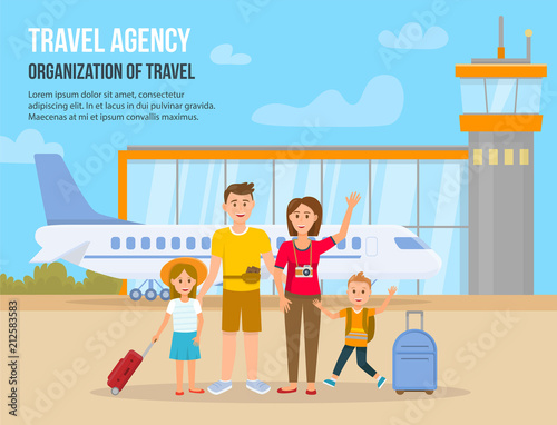 Traveling Family on Vacation. Vector Illustration.