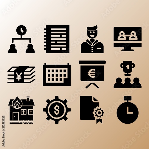 Time management, notebook and trophy related premium icon set