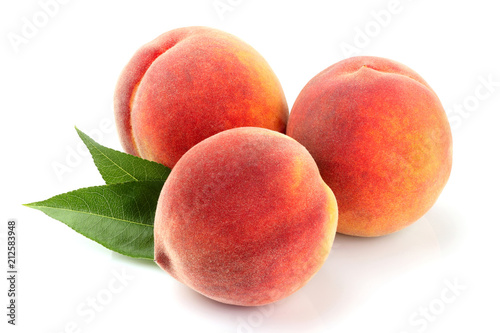Peach fruits with leaf isolated.