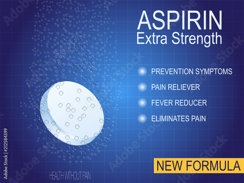 Water-soluble pill or drug ads, painkillers, aspirin. The cure for chest pain, headache, joint pain, antipyretic, colds.