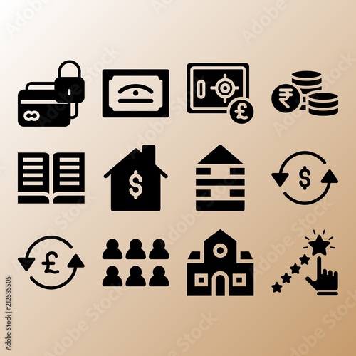 Book, building and dollar related premium icon set photo