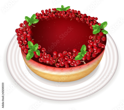 Red currant cake Vector realistic. Sweet tasty dessert. Menu templates