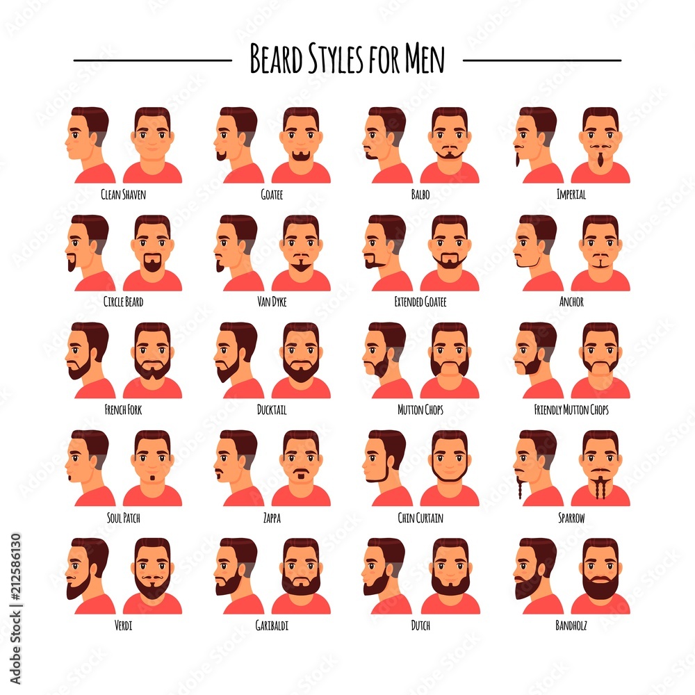 Beard styles for men icon set, vector illustration