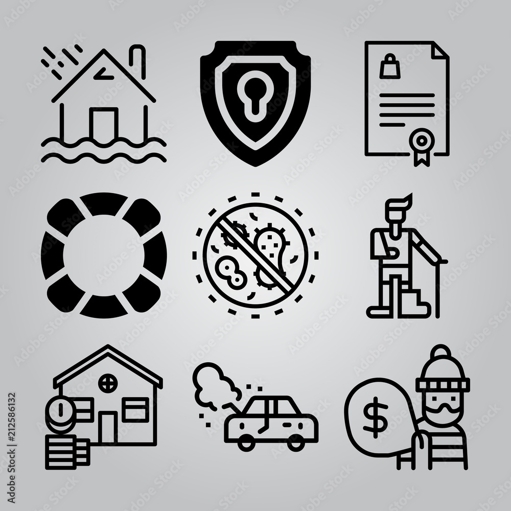 Simple 9 icon set of insurance related [iconsRandom:4] vector icons. Collection Illustration