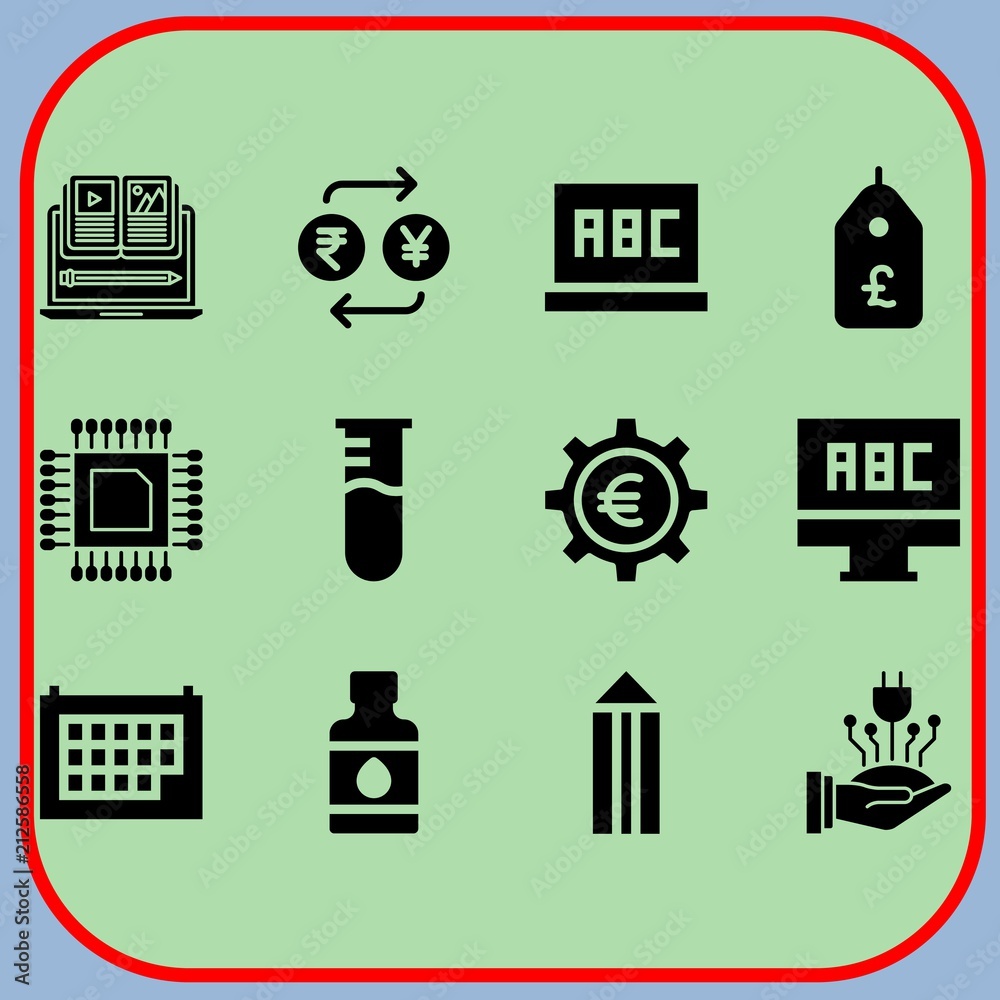 Simple 12 icon set of business related euro, computer, calendar and exchange vector icons. Collection Illustration Simple 12 icon set of business related euro, computer, calendar and exchange vector icons. Collection Illustration